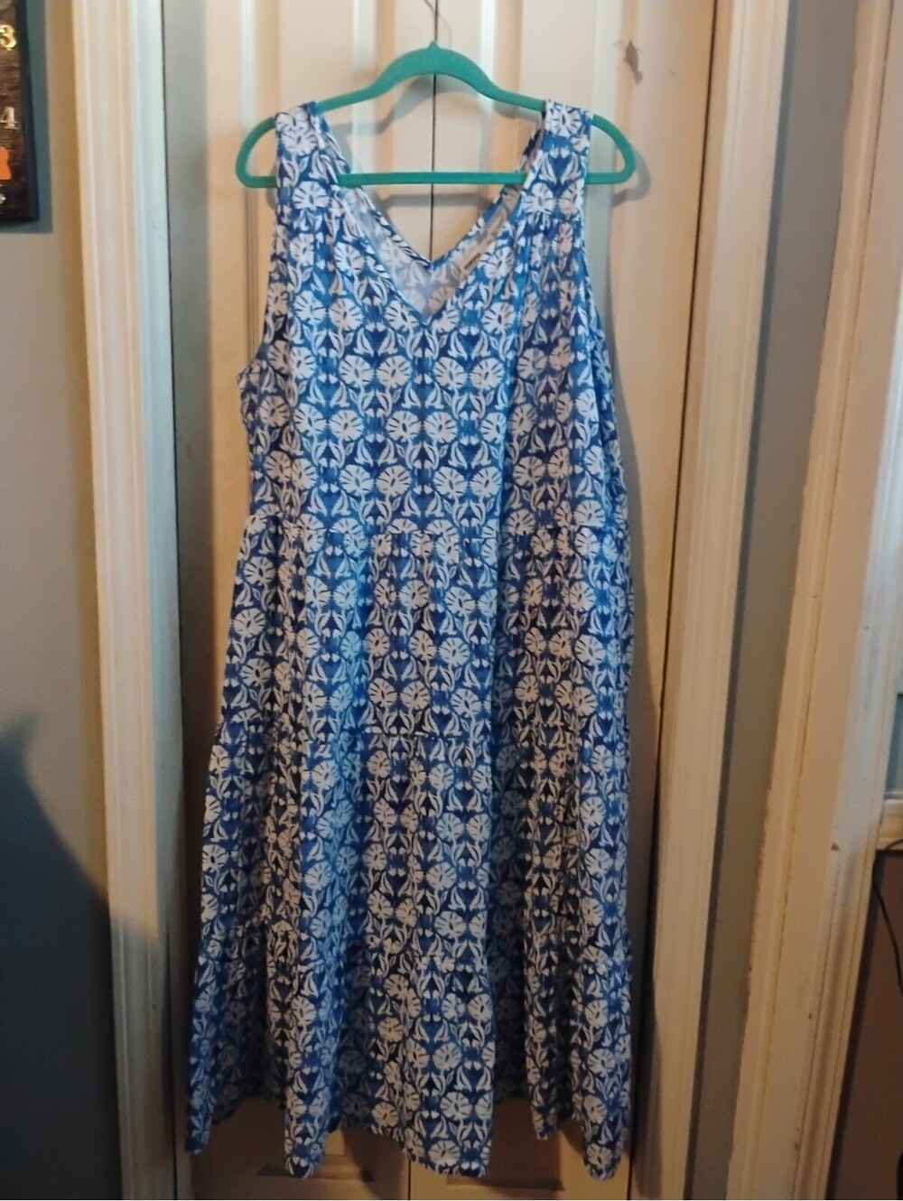 Sonoma Goods For Life Blue White Floral Tiered Maxi Dress Size XXL